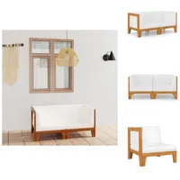 vidaXL 2-Sitzer-Sofa mit Cremeweißen Kissen Akazie Massivholz - Gartenmöbel-Sets - Beige