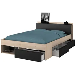 Stauraumbett Most - Eiche Jackson / Schwarz - 160x200