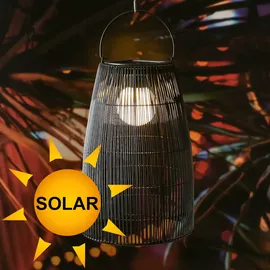 MARELIDA LED Solar Laterne/Hängeleuchte Rattanoptik Solarleuchte schwarz