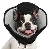 AOFITEE Halskrause Hund Weich, Verstellbarer Hundekragen Bequem Leckschutz Hund, Atmungsaktiver Hundehalsband Schutzkragen für Hunde Elisabethanischer Vorbeugung von Biss- und Leckwunden, Schwarz, S