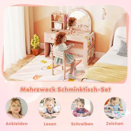 Costway 2 in 1 Schminktisch mit Led & Buntem Spiegel Rosa