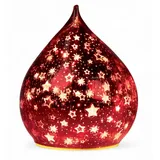 Formano LED Deko Farbglas Tropfen Sterne Rot 16cm Glasleuchte in Crackle-Optik + Timer (6h an/18h aus), Batteriebetrieben. - Stimmungslicht für Winter & Weihnachten Dekoleuchte für gemütliches Zuhause