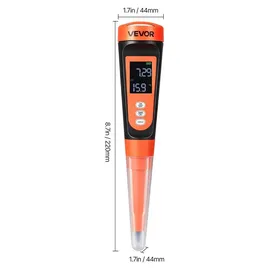 Vevor pH-Meter für Lebensmittel, Messbereich 0–14, Wasserdichte Sonde (IP68), Messgerät mit Automatischer Temperaturkompensation, Kalibrierpulver, für Lebensmittelfermentation, Teig & Fleisch