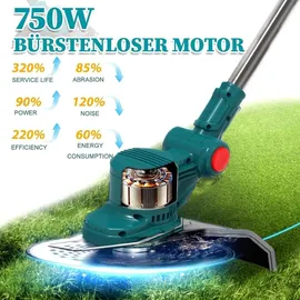 Aorsher Akku Rasentrimmer mit 2× 4000mAh Akkus 21V, 750W Bürstenloser Motor