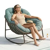 LVHOM Schaukelsessel Garten mit gepolstertem Kissen, Rattanstuhl mit Stahlrahmen, Schaukelstuhl Outdoor Loungesessel, Sessel für Balkon, Grün - Grün