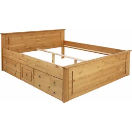 otto home Massivholzbett "Hugo, hohe Belastbarkeit! FSC® zertifiziertes Massivholz, Landhausstil", (Breite/Belastbarkeit 180cm/200KG, 140cm/180KG), Stauraumbett aus massiver Kiefer