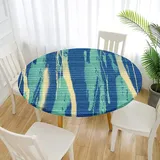 Morbuy Rund Tischdecke Elastisch, Graffiti Rund Tischdecken Wasserdicht Lotuseffekt Abwaschbar Abwischbar Tischtuch für Garten Outdoor Küchentisch (Für Tisch 70-80 cm,Blau Grün)