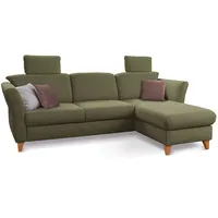 CAVADORE Ecksofa Trend / Skandinavische Eckcouch mit Federkern, Longchair und 2 Kopfstützen / 249 x 86 x 162 / Cord, Olive