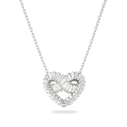 Kette mit Anhänger SWAROVSKI "Matrix, Verschiedene Schliffe, Herz, 5647924", silber (metallfarben, kristallweiß), Halsketten, Damen, Metall, L: 43cm, mit Swarovski Kristall