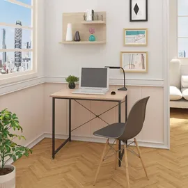 Woltu - Holz mit Eisen-Gestell Computertisch Bürotisch Schreibtisch PC Tisch Arbeitstisch Esstisch Große Desktop Design, Heller Eiche+schwarz