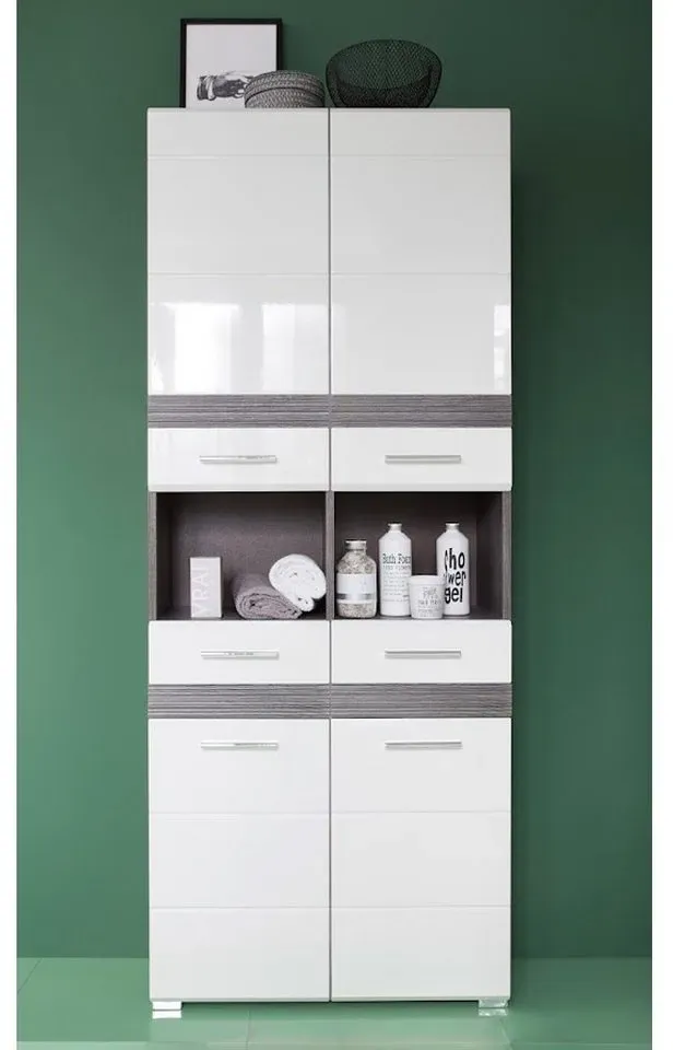 Preisvergleich Produktbild trendteam Hochschrank SetOne Badschrank Highboard Badezimmerschrank Standschrank weiß