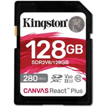 Kingston Canvas React Plus V60 SDXC UHS-II 280R/100W U3 for Full HD/4K, 128 GB, SDXC, Klasse 10, UHS-II, 280 MB/s, 100 MB/s
