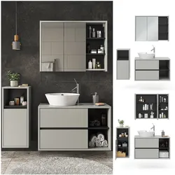 Vicco Badmöbel-Set Badezimmer-Möbel Bad-Schrank Viola Grau Anthrazit modern Badezimmerschrank Waschtischunterschrank Spiegelschrank Midischrank Schranktür Schrankfach Ablage Aufbewahrung