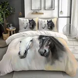 Quixora Bettwäsche Set 135 x 200 cm, Bettbezüge Mikrofaser mit Tiere Pferd Aquarell Druck, und Kissenbezug, für Jungen und Mädchen Kinder, pflegeleicht wendbar und superweich, Hellgelb