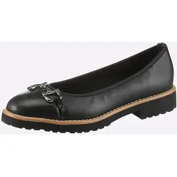 Ballerina HEINE, Damen, Gr. 41, schwarz, Leder, Glattleder, Glattleder, modisch, Schuhe