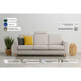 OTTO home 3-Sitzer OTTO HOME "Tvinno", grau (gray), B:217cm H:87cm T:86cm, 100% polyester, Sofas, im skandinavischen Stil, mit Massivholzfüßen, Breite 217 cm