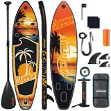 ALLPICK Premium SUP Board Set, Stand Up Paddling Board Aufblasbar, Mit Universal Kamerahalterung, Komplettes Zubehör, Verstellbares Paddel, Anfänger, Fortgeschrittene,200kg,Orange