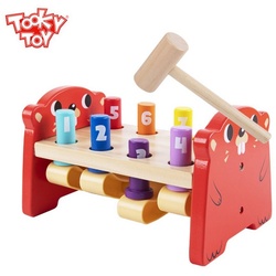 Tooky Toy Klopfbank Maulwurf Hammerspiel, (Set, 3-tlg), Montessori Lernspielzeug Holzspielzeug für Kinder ab 2 Jahren rot