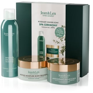 Jean&Len Jean & Len Spa Ceremony Giftbox Rosemary & Ginger, hochwertige Geschenkbox mit 3 hochwertigen Produkten, Produkte für Körper und Geist, Verpackung ist FSC zertifiziert, veganes Geschenkset