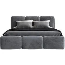 mebloland Polsterbett STAR 140 x 200 mit Matratze und Bettkasten. Farbe: Grau - Grau