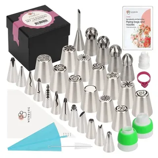 Wenburg Blumen Spritztüllen Set mit 29 Aufsätzen - Russische Spritztüllen Set - Kugel, Rüschen & Blattspitzen, Einfülltülle - Cupcakes & Kuchen Dekorieren - Spritzbeutel & Tips Set - Torten Deko