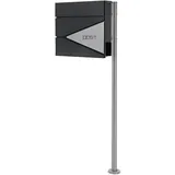 ML-Design Standbriefkasten Anthrazit-Silber mit Zeitungsfach mit Pfosten 120cm