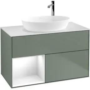 V&B Waschtischunterschrank Wandbeleuchtung Finion 100, Pl w m, Reg glo wh. Lac, Oli. m Lac
