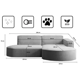 kaiser möbel Ecksofa Designer MODENA STUDIO stoff Dicker cord Poso Silber Rechts