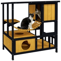 Katzenhaus aus Holz Katzenhöhle Katzenhütte mit Hängebrücke für Katzen bis 5 kg