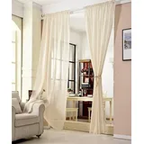 Woltu Gardinen transparent mit Kräuselband Vorhang Leinenoptik Halbtransparent Voile Leinenvorhang Stores Fensterschal Dekoschal Wohnzimmer Kinderzimmer Schlafzimmer, 140x245 cm Sand (1 Stück)