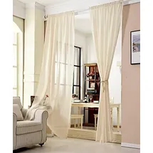 Woltu Gardinen transparent mit Kräuselband Vorhang Leinenoptik Halbtransparent Voile Leinenvorhang Stores Fensterschal Dekoschal Wohnzimmer Kinderzimmer Schlafzimmer, 140x245 cm Sand (1 Stück)