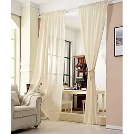 Woltu Gardinen transparent mit Kräuselband Vorhang Leinenoptik Halbtransparent Voile Leinenvorhang Stores Fensterschal Dekoschal Wohnzimmer Kinderzimmer Schlafzimmer, 140x245 cm Sand (1 Stück)