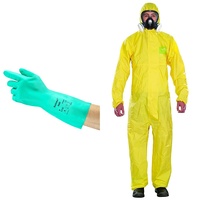 Ansell AlphaTec 37-675 Nitril-Handschuhe, Chemikalien-Schutz für Arbeiten in der Industrie, mit Chemikalien und Lebensmitteln, Grün, Größe 8 (12 Paar) & Damen Y23t132 Schutzanz ge, Gelb, L EU
