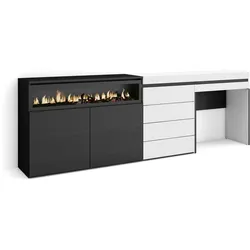 SKRAUT HOME Sideboard, Schrank, Buffet, Ablage, 227x35x75 cm, Schlafzimmer, Elektrischer Kamin, Kommode, Schminktisch, Moderner Stil, Weiß - 442_12