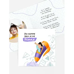 Einladungskarten Einschulung selbst gestalten mit Spruch und Fotos im Onlinedesigner bei Meine-Kartenmanufaktur.de