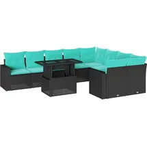 vidaXL 10-teiliges Gartensofa-Set mit Kissen, schwarzes Polyrattan