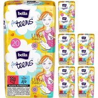 Bella For Teens Ultra Binden Energy: Ultradünne Binden Für Teenager, 6er Pack (6 X 20 Stück), Mit Flügeln ohne Duft...