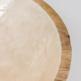 levandeo Schüssel 21cm Mango Holz Creme Perlmutt Emaille Schale Bowl Salatschüssel Deko - Braun