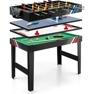 COSTWAY 125x97x83cm Tischkicker, Multifunktionstisch mit Tischfußball, Billard, Tischtennis&Hockey, Kombi-Spieltisch-Set für Kinder&Erwachsene Sc... - Schwarz