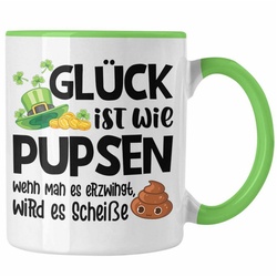 Trendation Tasse Trendation – Glück Ist Wie Pupsen Tassen Tasse Becher Kaffeetasse Lustig Spruch Geschenk Frauen Männer grün