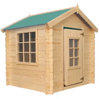 TIMBELA Kinderspielhaus aus Holz -Spielhaus im Freien für Kinder (ohne Boden) - 111x114xH121 cm/0.9 m2 - (Die Dachfarbe ist grün)