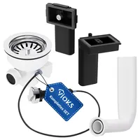 Vioks Sieb für Spülbecken Set Ø114mm mit Excenterventil und Drehbetätigung/Abflusssieb Küchenspüle & Überlauf/Ablaufgarnitur Waschbecken