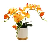 Künstliche Orchidee, Blumentopf, künstliche Blume, Phalaenopsis, Bonsai, Dekoration, künstliche Orchidee (Orange)