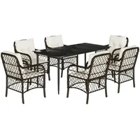 VidaXL 7-tlg. Garten-Essgruppe mit Kissen Braun Poly Rattan
