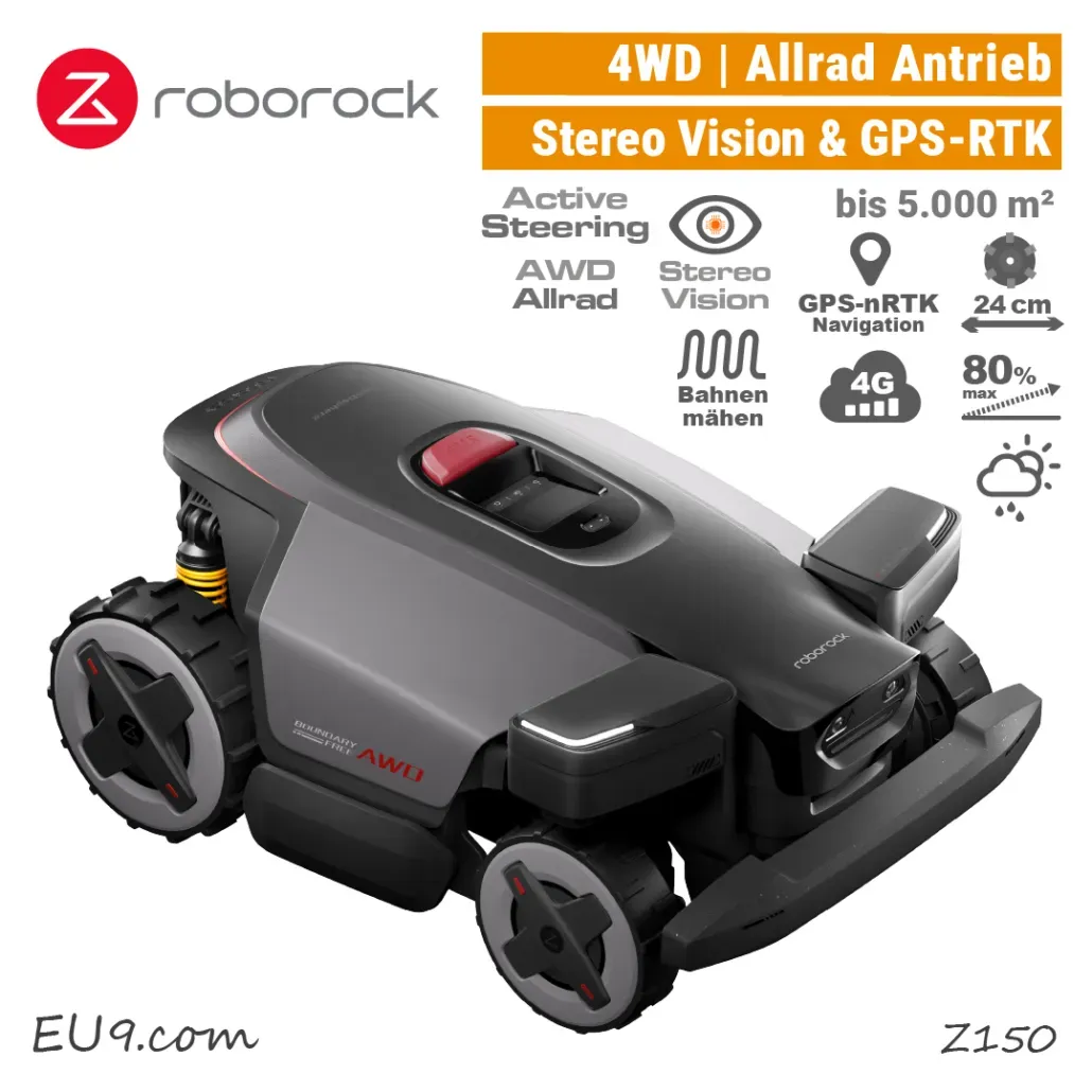 RockMow Z150 | 4WD | GPS-RTK & Ste­reo-Vi­si­on | Mobilfunk | WiFi | ** Weekend-Deals **