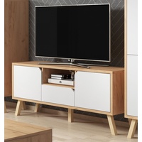 TV Lowboard Unterteil weiß und Eiche Gold Fernsehtisch Wohnzimmer 140 x 70 Edos