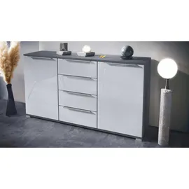 Vladon Sideboard 138,5 x 75,5 x 35 cm Anthrazit matt / Weiß Hochglanz