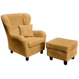 luma-home Ohrensessel mit Hocker Cord 90 x 98 x 76 cm Gold Ockergelb