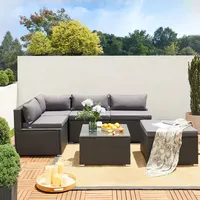 CASARIA Gartenmöbel Set Polyrattan 5 Personen Wetterfest Tisch 5mm Sicherheitsglas Lounge Outdoor Terrasse Eck Sofa Sitzauflagen, Farbe:schwarz/...