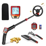 Metalldetektor Kinder, Leichtgewicht Kinder Metalldetektor mit Verstellbarem Stiel 66–83cm, LCD Display und Wasserdichter Suchspule, Metalldetektor für Kinder mit Schaufel Rechen Sieb Tasche, Rot
